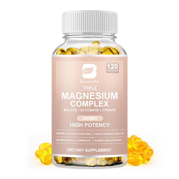 BEWORTHS Triple Magnesium Complex Capsules | 300mg of Magnesium Glycinate, Malate, & Citrate for Muscles, Sleep, Calm, & Energy