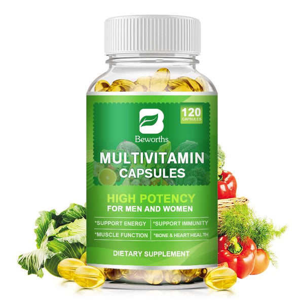 BEWORTHS Multivitamin Capsules with Vitamins & Minerals for Energy Brain Heart Skin Eye Health Immune Support for Women and Men