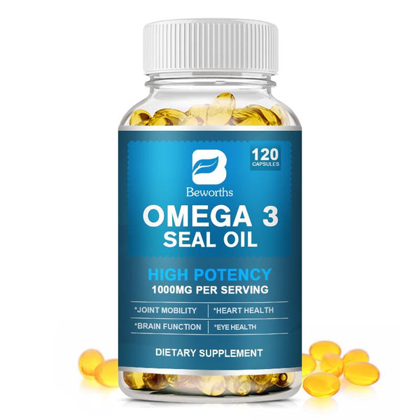 BEWORTHS Omega 3 Seal Oil Capsules with EPA DPA DHA Helps Support Brain Heart & Eye Health Joint Mobility Immune Support 1000 Mg Per Serving