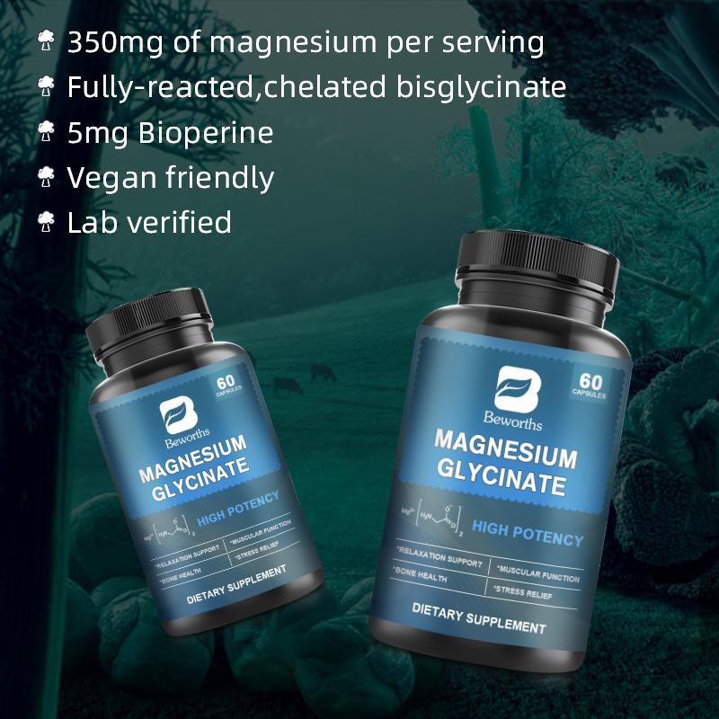 Magnesium Glycinate, Fully Chelated Bisglycinate with BioPerine, High Absorption Formula, Stress, Bones, Muscle & Relaxation Support