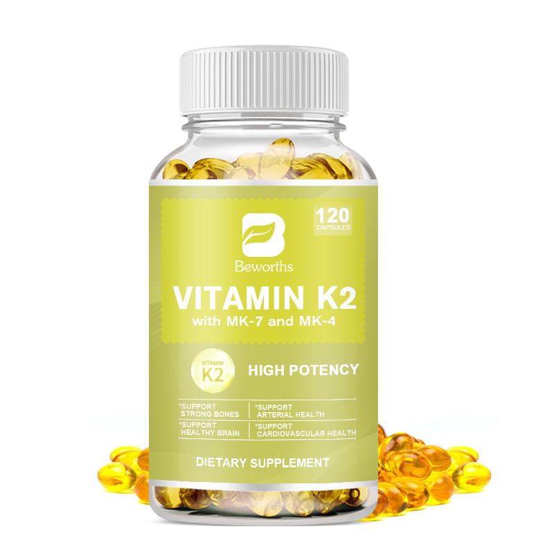 BEWORTHS Vitamin K2 Capsules with MK-7 and MK-4 To Support Healthy Bones & Arteries Healthy Brain Cardiovascular Health Calcium Absorption