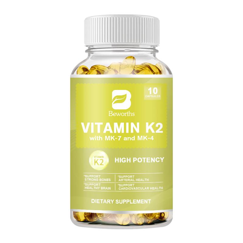 BEWORTHS Vitamin K2 Capsules with MK-7 and MK-4 To Support Healthy Bones & Arteries Healthy Brain Cardiovascular Health Calcium Absorption