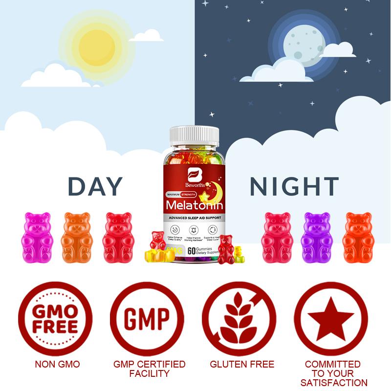 BEWORTHS 5Mg Melatonin Gummies Relieve Stress Improve Sleep Improve Body Immunity Improve Morning Altertness Adjust Sleep