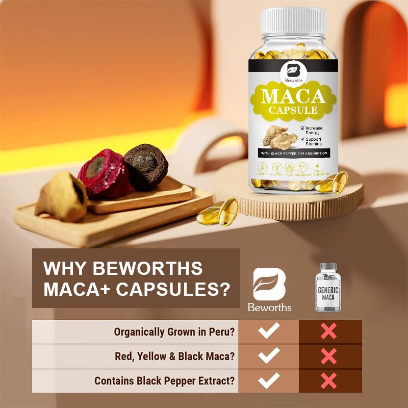 BEWORTHS Organic Maca Root Capsules 1000mg for Mood Support Energy Boost Performance Better for Women & Men