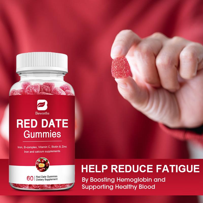 BEWORTHS Red Date Gummies with Vitamin C and Zinc&B Complex Helps Relieve Fatigue Blood Health for Women Kids Adults Supports Energy