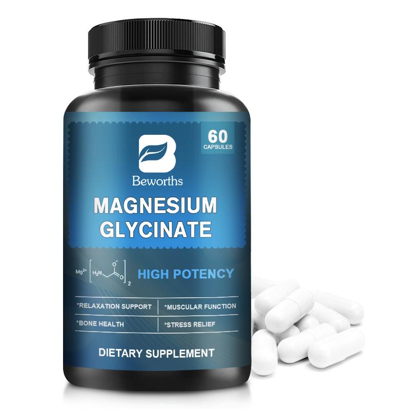 Magnesium Glycinate, Fully Chelated Bisglycinate with BioPerine, High Absorption Formula, Stress, Bones, Muscle & Relaxation Support