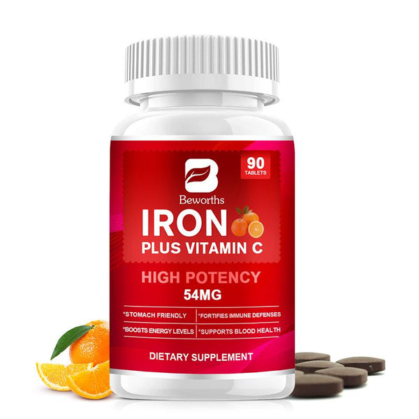 BEWORTHS Iron Tablet with Vitamin C Supports Blood Health Boosts Energy Level Fortifies Immune Defenses for Women & Men