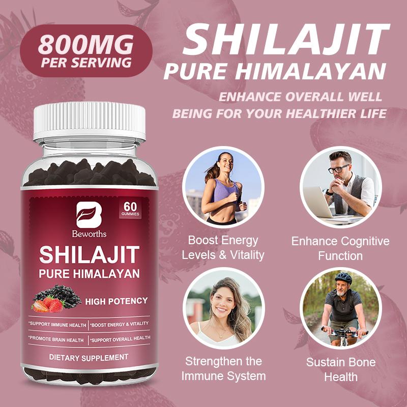 BEWORTHS Shilajit Gummies 800MG with Himalayan 85+ Trace Minerals for Energy, Strength & Immunity for Men & Women