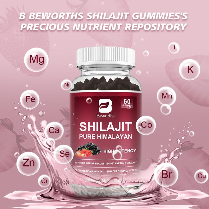 BEWORTHS Shilajit Gummies 800MG with Himalayan 85+ Trace Minerals for Energy, Strength & Immunity for Men & Women