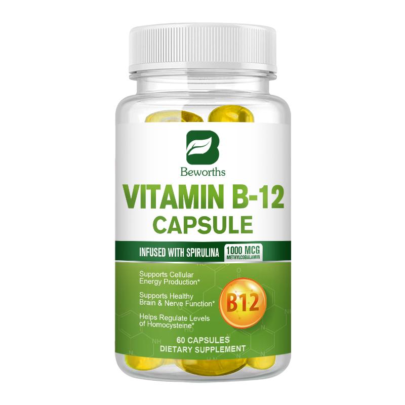 BEWORTHS Vitamin B12 Capsule 1000 Mcg Methyl B12 with Organic Spirulina Supports Healthy Mood, Energy, Heart & Eye Health