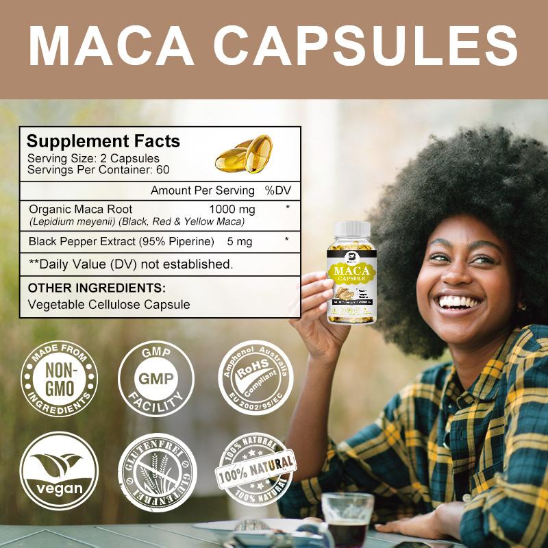 BEWORTHS Organic Maca Root Capsules 1000mg for Mood Support Energy Boost Performance Better for Women & Men