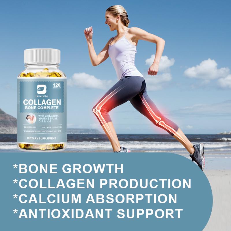 BEWORTHS Collagen Bone Complete Capsules Formula with Plant Calcium & Magnesium for Bone Growth Collagen Production Calcium Absorption Antioxidant Support