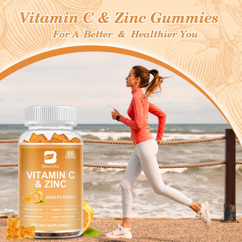 BEWORTHS Vitamin C & Zinc Gummies for Immune Support Powerful Antioxidant Energy Production Brain & Memory