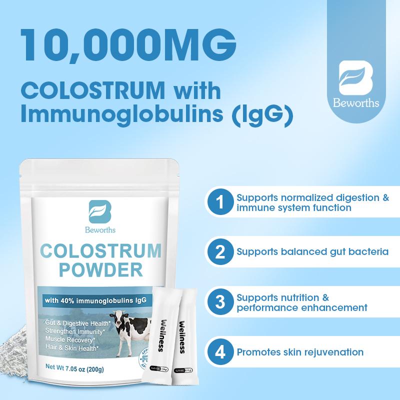 BEWORTHS Bovine Colostrum Powder 40% IgG for Gut & Digestive Health Strengthen Immunity Muscle Recovery Hair & Skin Health