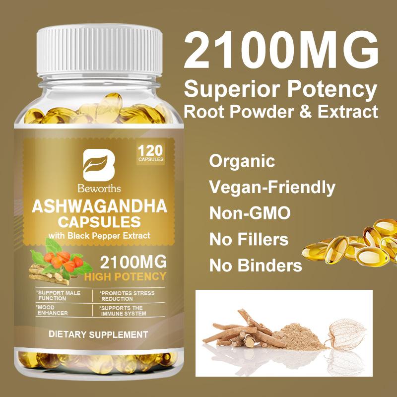 BEWORTHS Organic Ashwagandha Capsules Stress Relief, Mood Enhancer, Immune & Thyroid Support Male functional health support