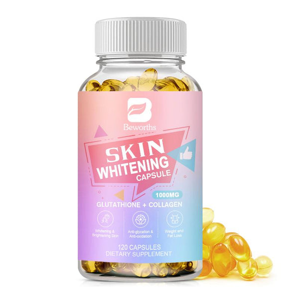 BEWORTHS Glutathione + Collagen Skin Whitening Capsules 1000mg Effective for Skin Lightening Dark Spots Remover Anti-Aging Antioxidant Weight Loss Product