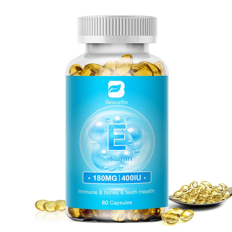 BEWORTHS Vitamin E Capsules 180 Mg 400IU Dl-Alpha Dietary Supplement for Antioxidant Support Healthy Bone And Teeth Improve Immunity