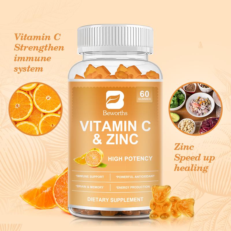 BEWORTHS Vitamin C & Zinc Gummies for Immune Support Powerful Antioxidant Energy Production Brain & Memory