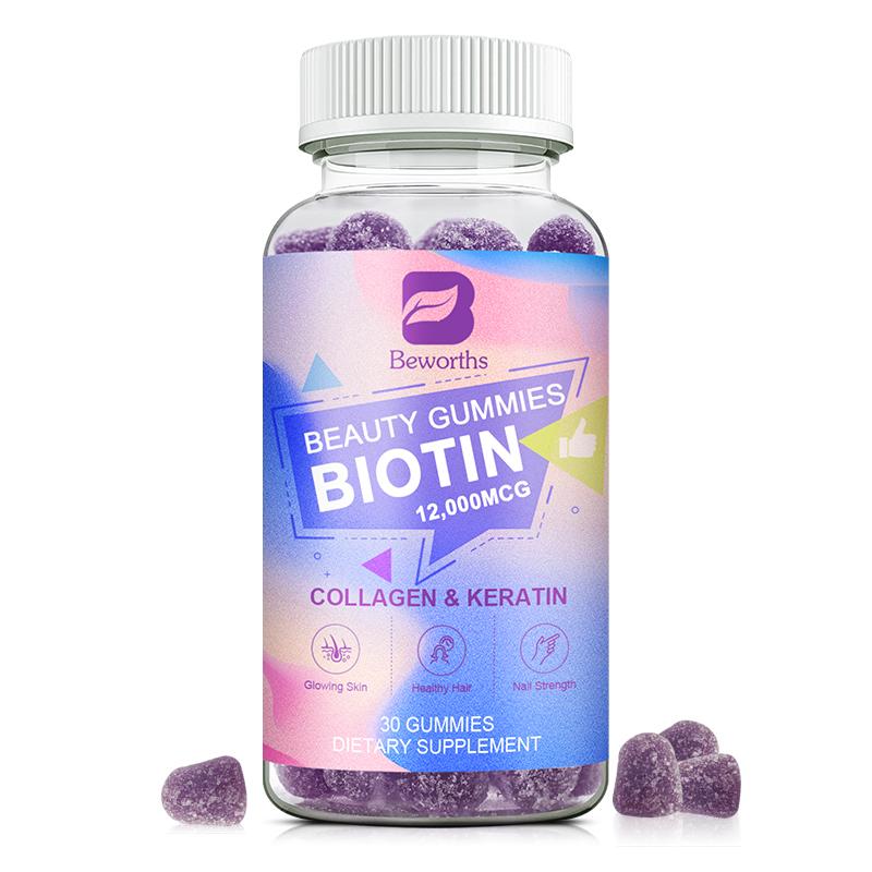 BEWORTHS Biotin Gummies 12000mcg with Biotin, Collagen, Keratin, Chlorophyll, Zinc and Vitamin A, B6, B12, C, D, E Complex Supports Hair Skin and Nails Growth for Women & Men