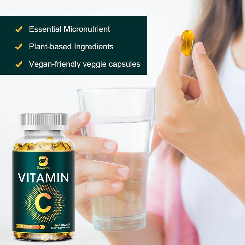 BEWORTHS Vitamin C Capsules 1000 mg Natural for Antioxidant Immune Support Healthy Skin & Joints for Women Men