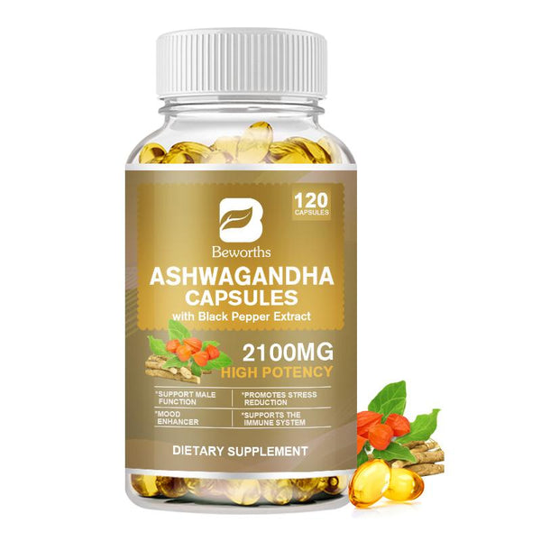 BEWORTHS Organic Ashwagandha Capsules Stress Relief, Mood Enhancer, Immune & Thyroid Support Male functional health support