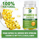 BEWORTHS Vitamin B12 Capsule 1000 Mcg Methyl B12 with Organic Spirulina Supports Healthy Mood, Energy, Heart & Eye Health