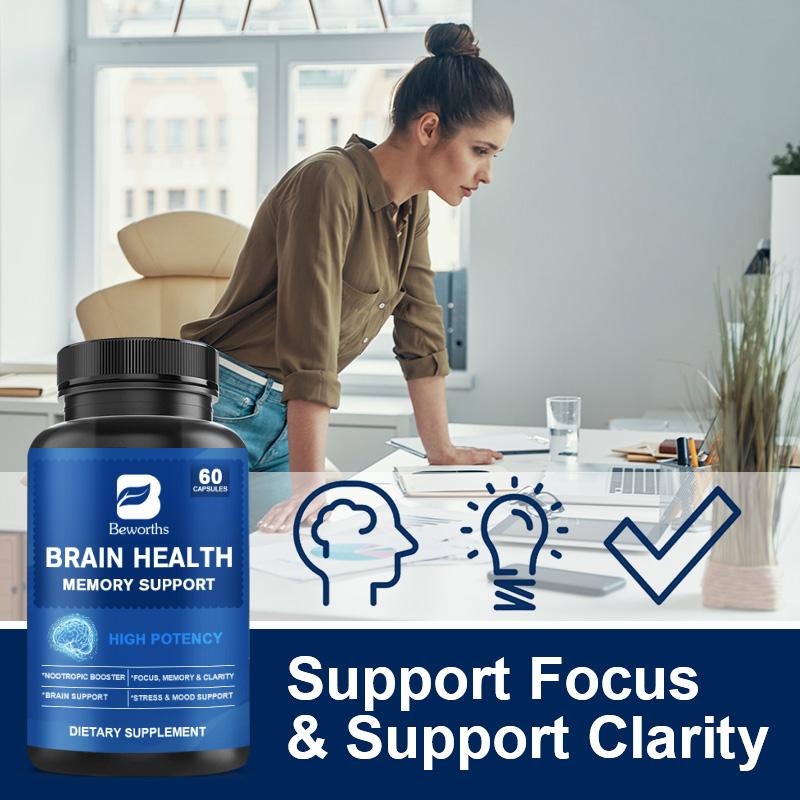 BEWORTHS Brain Health Supplement Nootropic Capsules for Focus, Memory & Clarity Support Nootropic Booster Stress & Mood Support