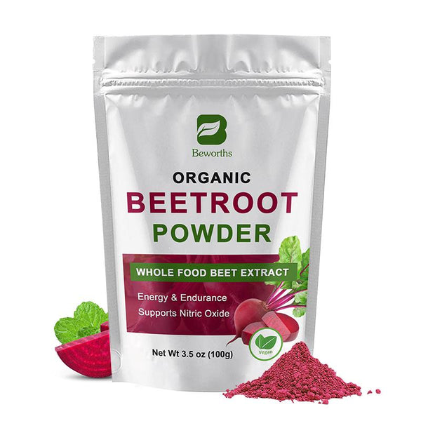 BEWORTHS Organic Beetroot Powder Lower Blood Pressure Relieve Anemia Relieve Cough and Phlegm Improve Stamina Enhance Ability Support Natural Nitric Oxide Supplements