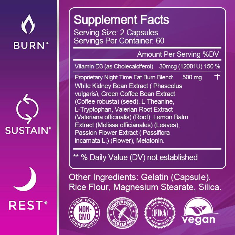 BEWORTHS Night Time Slimming Fat Burning Capsules Support Weight Loss Appetite Suppression Powerful Boost Metabolism for Men and Women