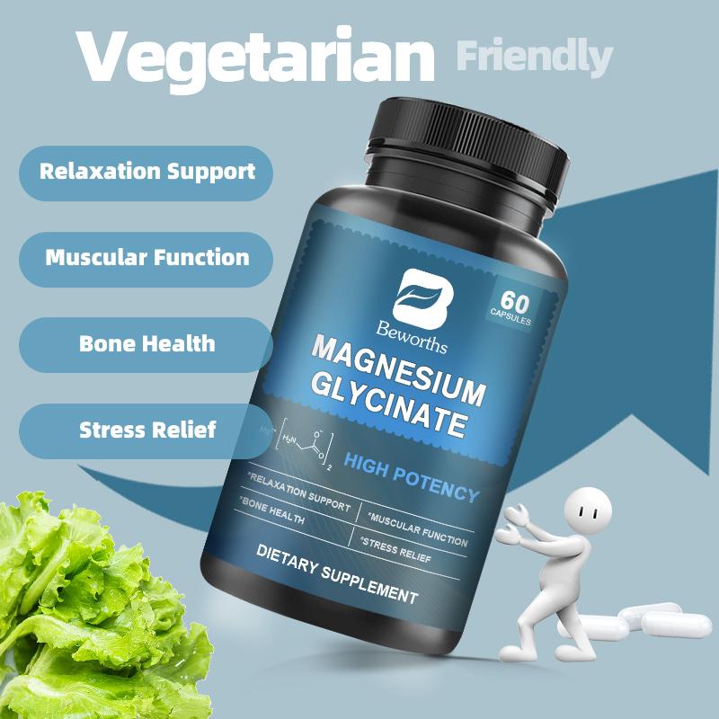 Magnesium Glycinate, Fully Chelated Bisglycinate with BioPerine, High Absorption Formula, Stress, Bones, Muscle & Relaxation Support