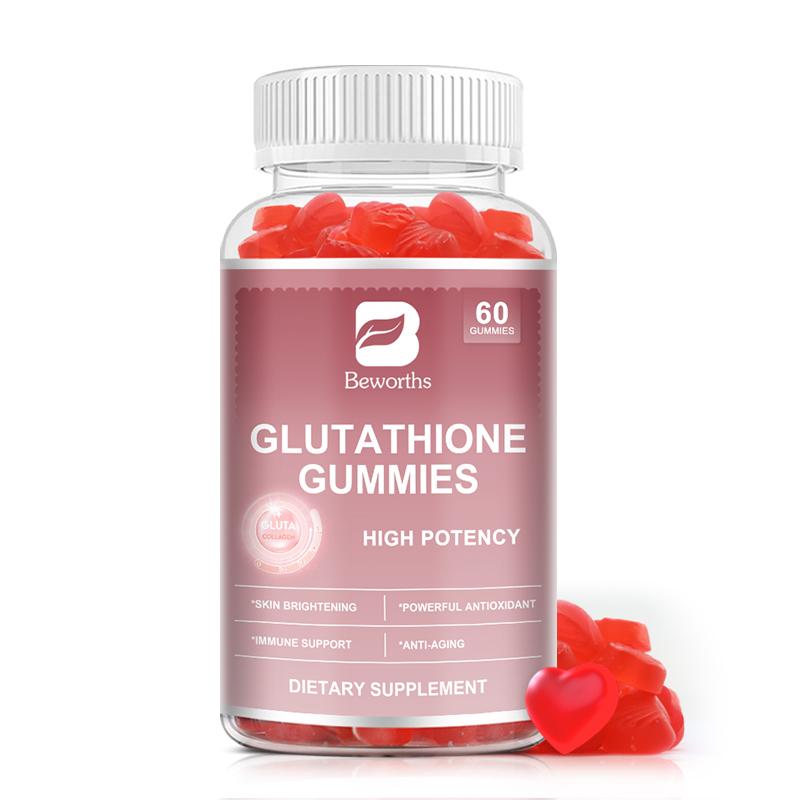 BEWORTHS Glutathione Gummies 500mg with Marine Collagen Vitamin C & E for Antioxidant Anti-aging Support Skin Whitening Liver Cleansing & Immune Support