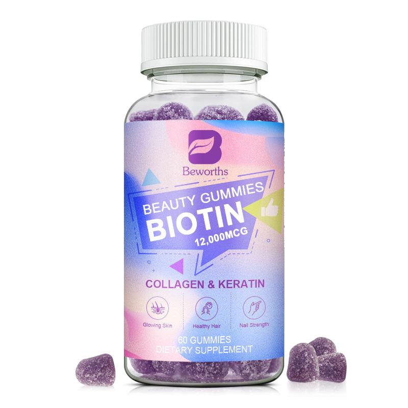 BEWORTHS Biotin Gummies 12000mcg with Biotin, Collagen, Keratin, Chlorophyll, Zinc and Vitamin A, B6, B12, C, D, E Complex Supports Hair Skin and Nails Growth for Women & Men