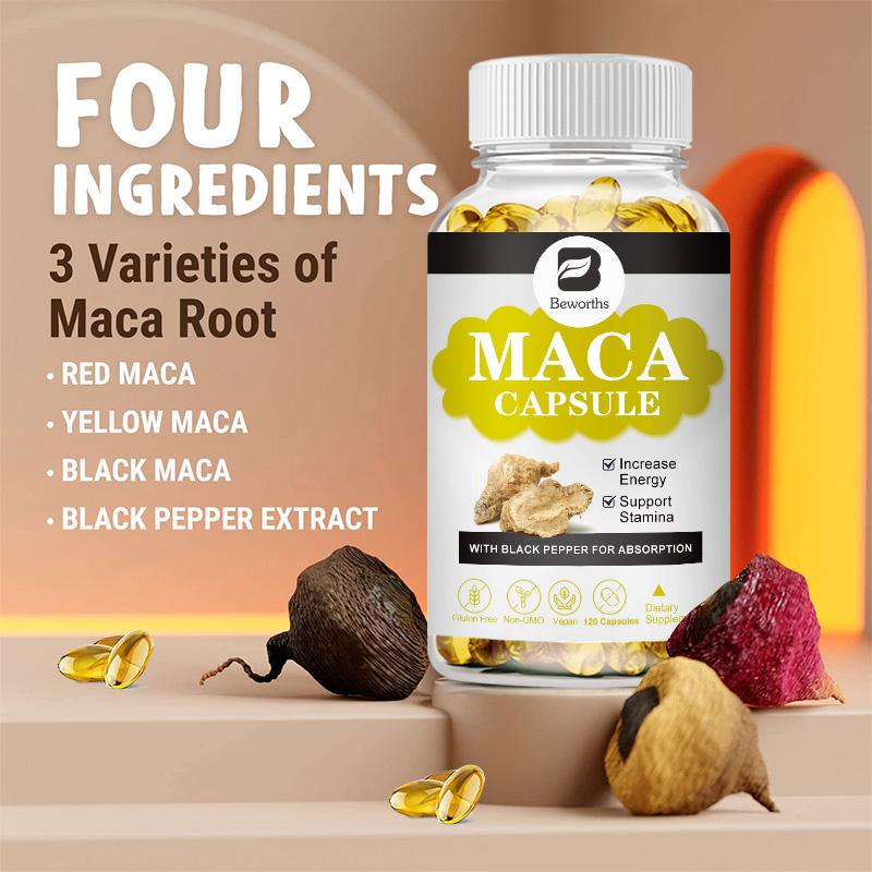 BEWORTHS Organic Maca Root Capsules 1000mg for Mood Support Energy Boost Performance Better for Women & Men