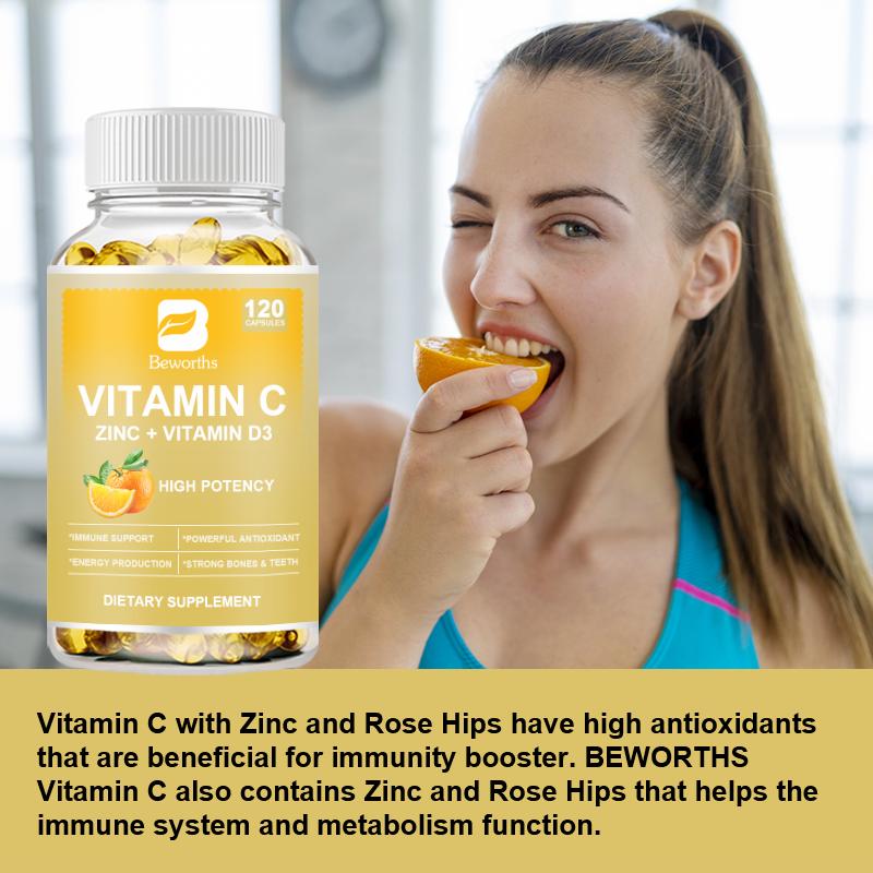 BEWORTHS Vitamin C 2000MG, Zinc 40 Mg, Vitamin D3 5000 IU, Echinacea Extract, Rose Hip, Immune Support for Adults & Kids, Immune Booster