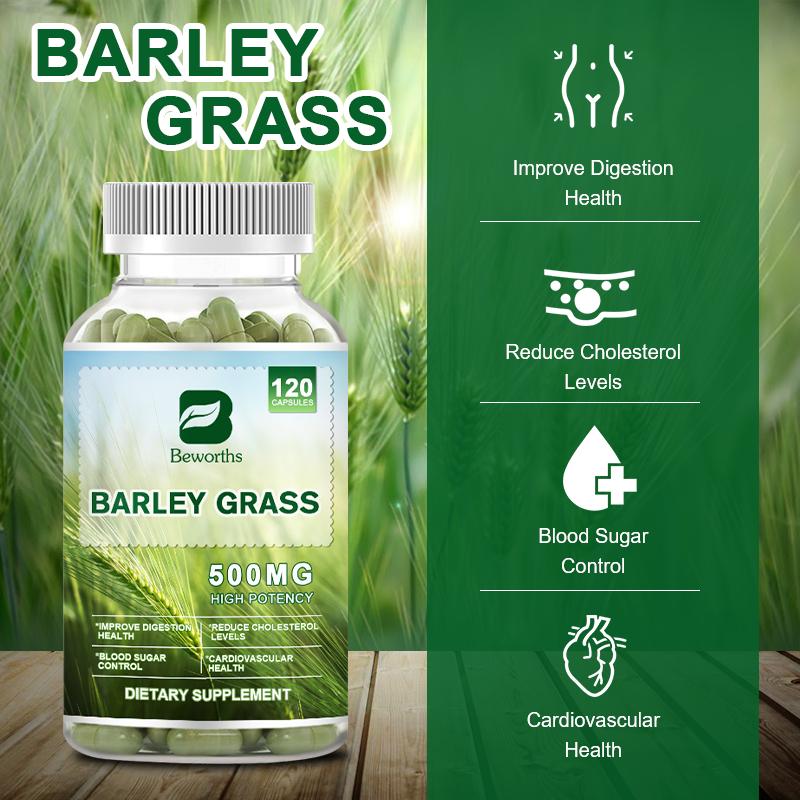 BEWORTHS Barley Grass Capsules 500mg To Improve Digestion & Cardiovascular Health Reduce Cholesterol Levels Blood Sugar Control Immune Strengthen