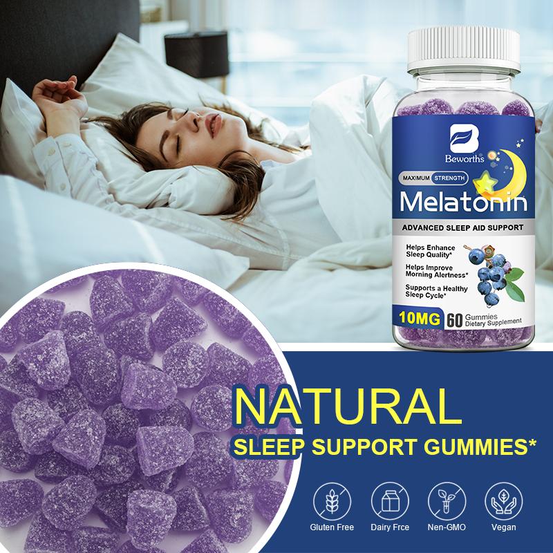 BEWORTHS Blueberry Melatonin Gummies 10Mg for Sleep Aid Anti Anxiety Stress Relief with vitamin A&C